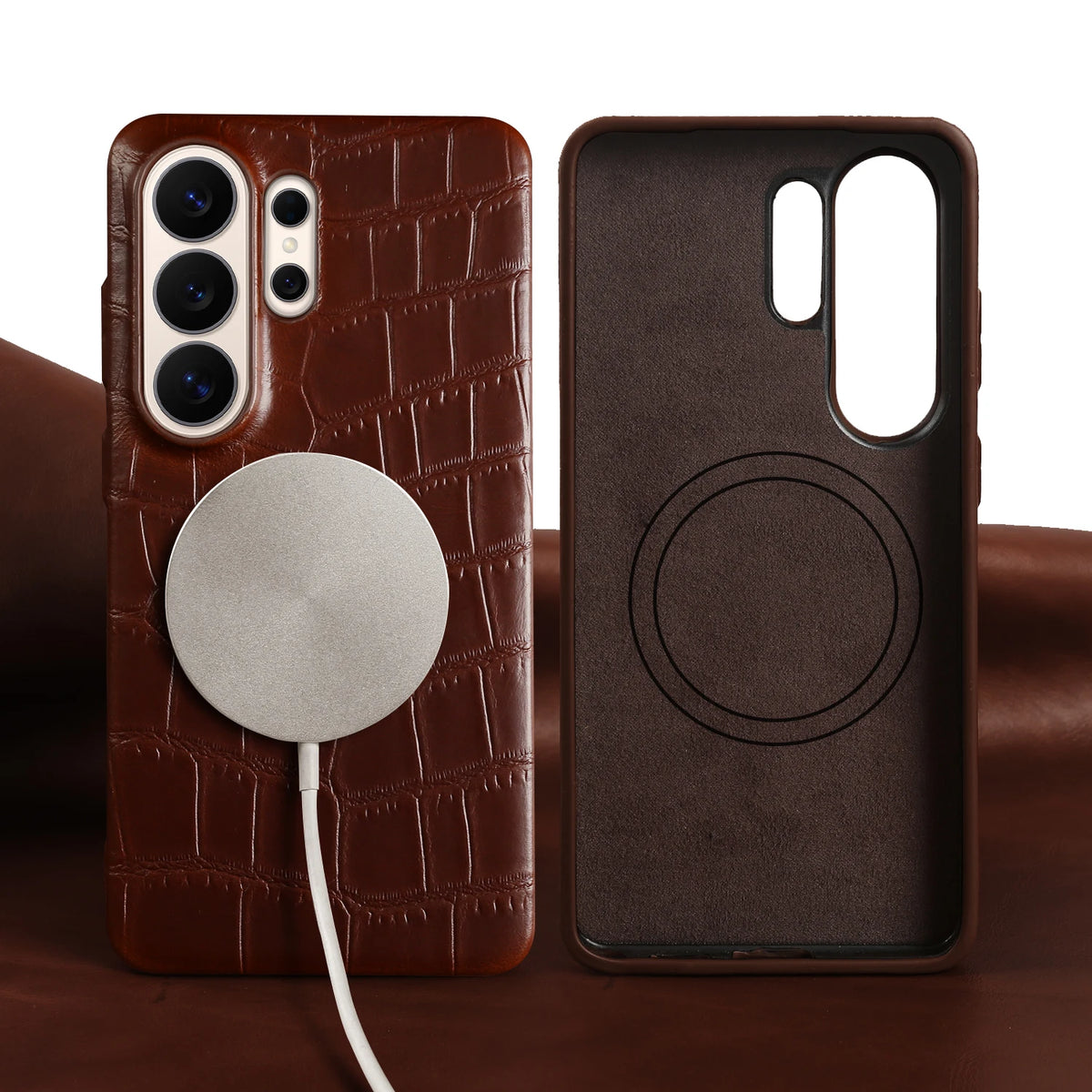 For Magsafe Genuine Leather Case For Samsung Galaxy S26 Ultra S25 FE S24 S23 S22 S26 Plus Phone Back Cover S26Ultra Magnetic
