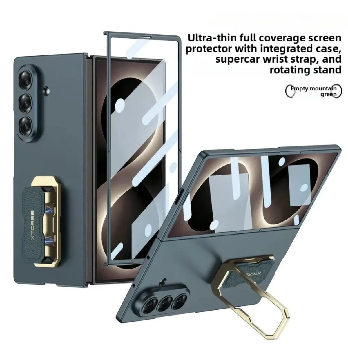 Wristband Bracket Holder Kickstand Phone Case with Front Tempered Glass Film for Samsung Galaxy Z Fold 8 Ultra 7 Fold8 Fold7 5G