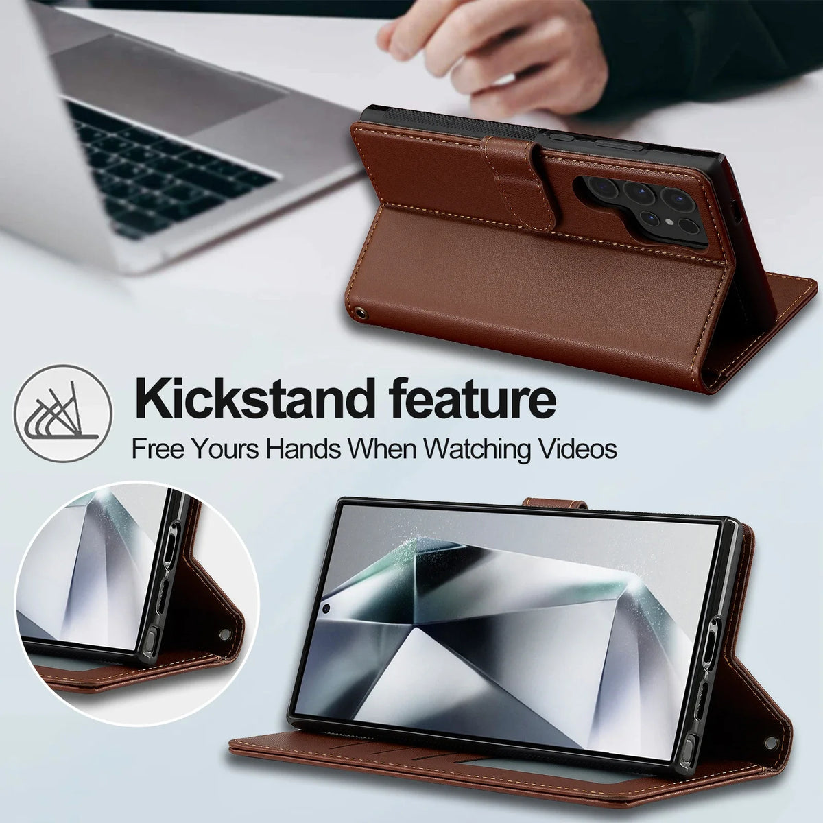 Leather Case for Samsung Galaxy S26 S25 Edge S24 Ultra S23 S22 Plus S21 FE A17 A16 A36 A56 A15 A35 A55 Magnetic Flip Wallet