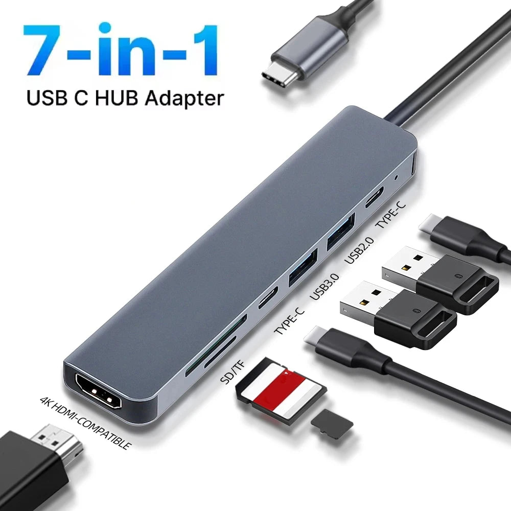 7-In-1 Usb C Docking Station 4k 30hz Type C To Hdmi-Compatible Adapter Usb 3.0 Hub Pd 100w Converter For Macbook Pro Pc Laptop