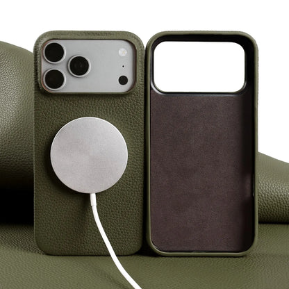 Litchi Genuine Leather Case for iPhone 17 Pro Max 16 15 14 13 12 11 For Magsafe Luxury Genuine Leather Handmade Phone Cover