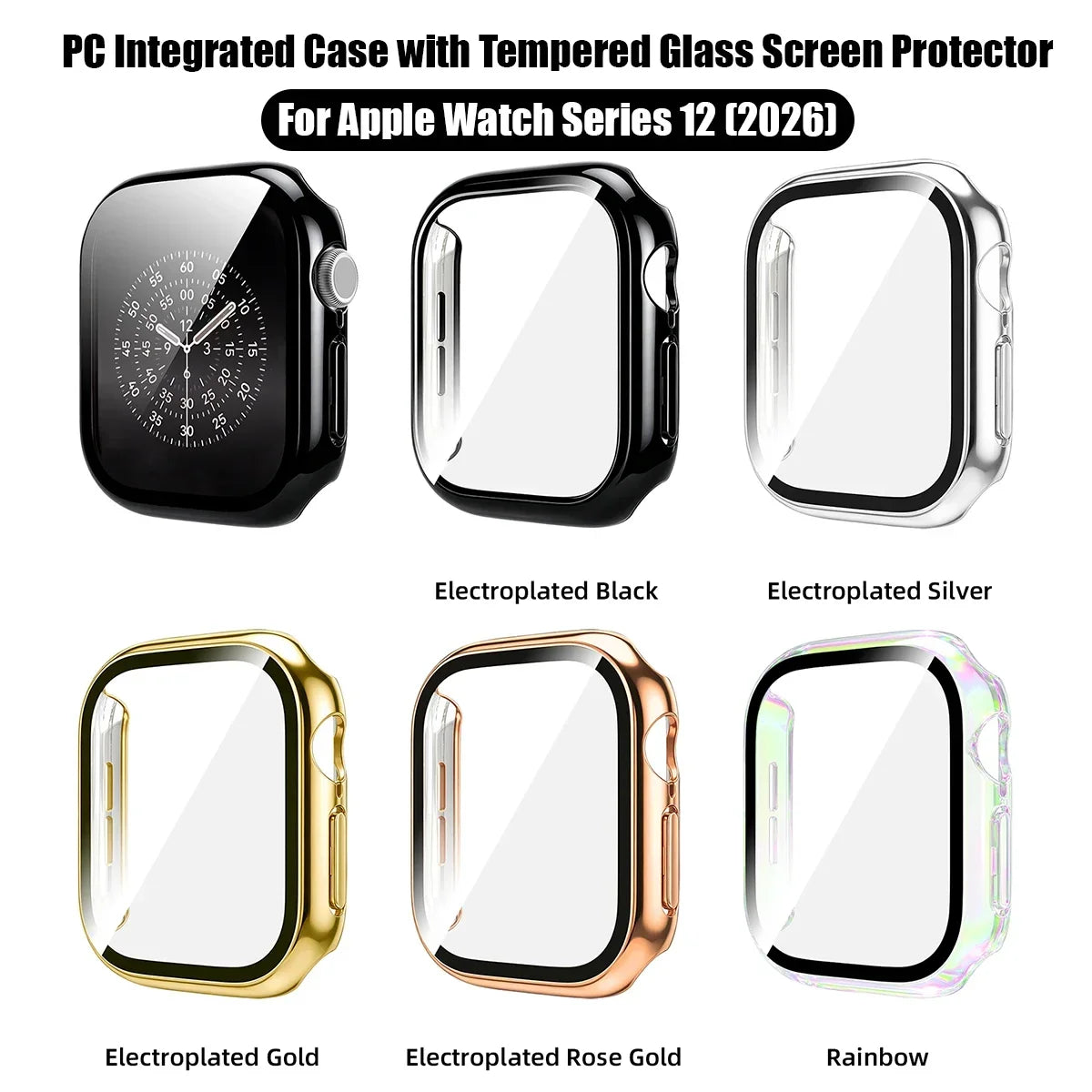 Tempered Glass PC Case for Apple Watch 12 46mm Hard Bumper Screen Protector Cover for Iwatch Series 12 42mm Shell Accessories