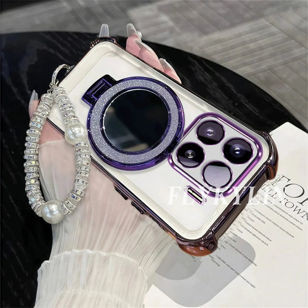 For Google Pixel 9 9A 9 10 Pro XL 10A 7 7A 8 8A Transparent Protective Soft Shell With Pearl Bracelet For Mirror Holder
