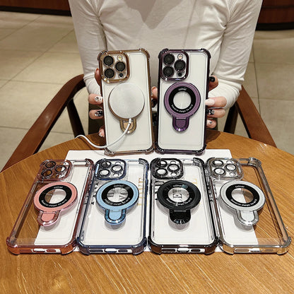 Fashion Plating Magnetic Bracket Case for iPhone 17 16 15 14 13 12 Pro Max Case With Holder Stand Shockproof Cover for Magsafe
