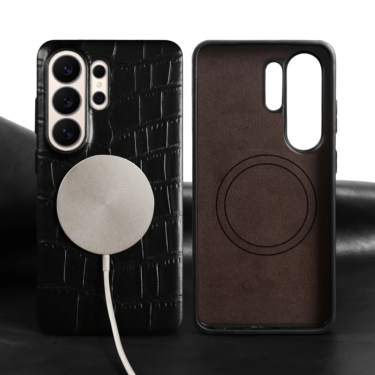 For Magsafe Genuine Leather Case For Samsung Galaxy S26 Ultra S25 FE S24 S23 S22 S26 Plus Phone Back Cover S26Ultra Magnetic