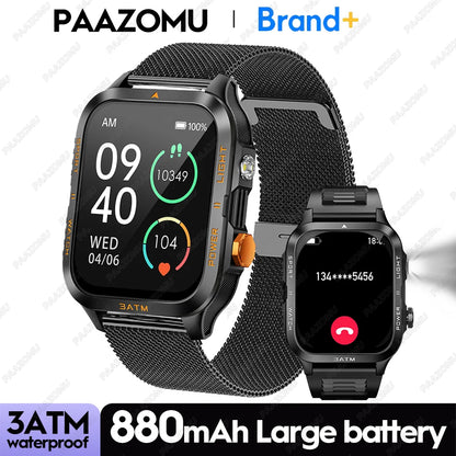Smartwatch 3ATM Waterproof 1.96''HD Screen BT Call Health Monitor Flashlight 880MAH Battery Sports Smart Watch For Android iOS