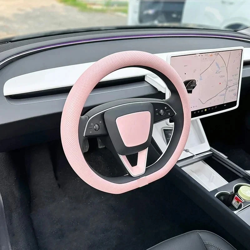 PU Leather Steering Wheel Cover For Tesla Model 3 Y Highland Anti Slip Steering Replacement Protect Cover Interior Accessories