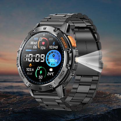 LIGE 1.43 Inch AMOLED Screen Bluetooth Call Flashlight 530mAh Outdoor Men Smart Watch Sports Health Monitor For Android IOS K65