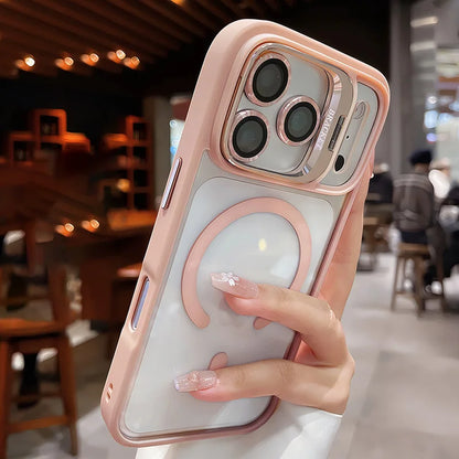 Luxury for Magsafe Magnetic attraction Bracket Case for IPhone 17 16 15 13 12 Pro Max 14 Plus Lens Holder Protection Clear Cover