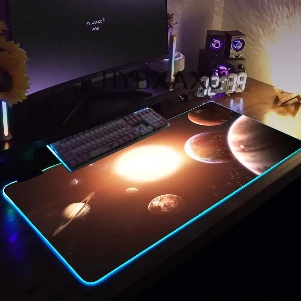 Hot Cosmos Space Solar System Planet Mouse Pad RGB Gaming Mouse Pad HD Gamer Large LED Light XXL PC Computer Carpet