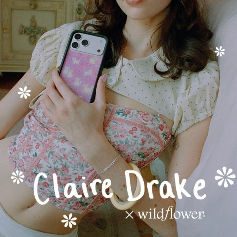Wildflower Cute Cat Claire Drake Phone Case for iPhone 11 16 15 14 13 12 17 Pro Max Plus Air 17ProMax Ins Pink Kitten Cover
