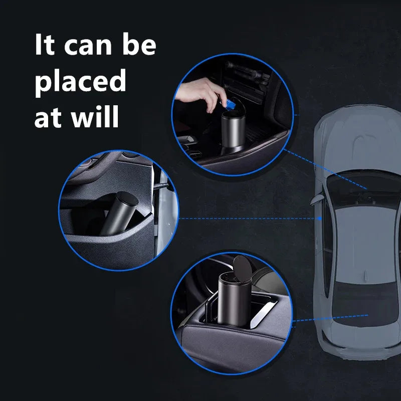2026 NEW Car Trash Bin Alloy Garbage Can For Car Dustbin Waste Rubbish Basket Bin Organizer Storage Holder Bag Auto Accessories