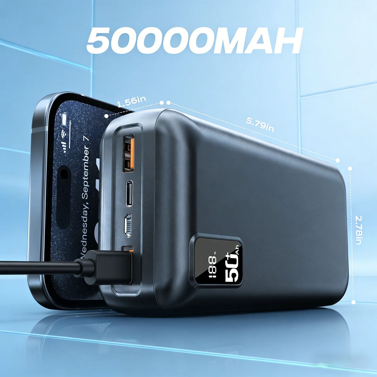Hganus 22.5W Power Bank 50000mAh QC PD3.0 Fast Charging Powerbank Portable Charger External Battery For iPad IPhone17 Xiaomi
