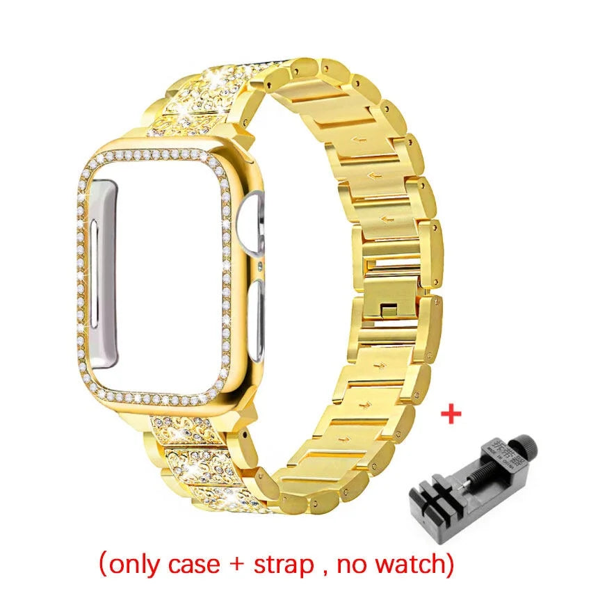 Chains Strap Case+Strap Metal Band Women Bracelet For Apple Watch 49mm 46mm 44mm 42mm 40 38mm for iWatch 10 9 8 7 6 5 SE 4 3 2 1