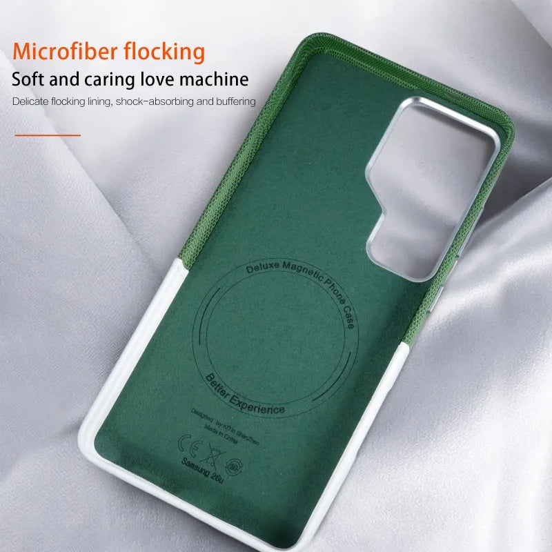 Card Slot Holder Linen Leather MagSafe Phone Case For Samsung S26Ultra S25Ultra S24U Magnetic Wireless Charging Shockproof Cover