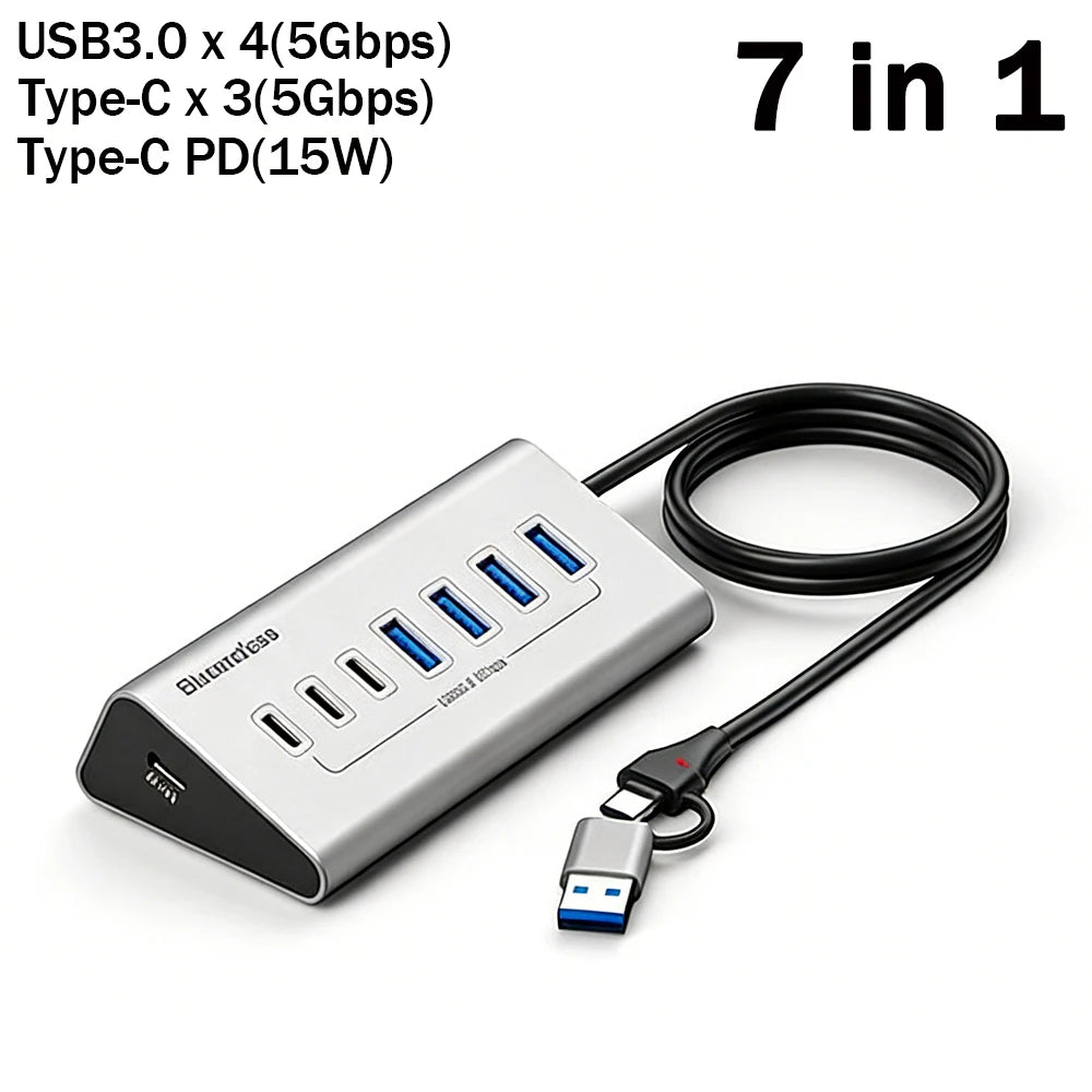 KEBIDUMEI 10Gbps 7 In 1 Docking Station USB 3.2 GEN 2 HUB Data Transfer Adapter USB Splitter Computer Accessories For PC Laptop