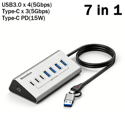 KEBIDUMEI 10Gbps 7 In 1 Docking Station USB 3.2 GEN 2 HUB Data Transfer Adapter USB Splitter Computer Accessories For PC Laptop