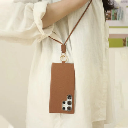 Luxury Cowhide Genuine Leather Case for Samsung Galaxy S26 Ultra S23 S22 S21 S26FE  Strap Crossbody Lanyard Phone Cover Coque