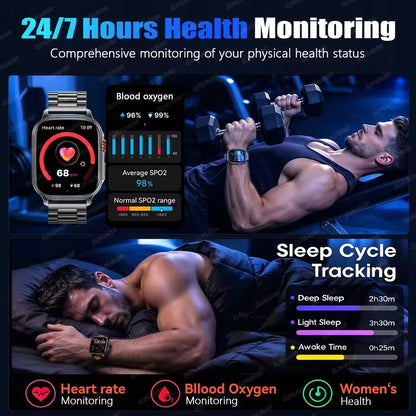 1400mAh Military Grade Smart Watch 200 Days Battery Life 5ATM Waterproof Bluetooth Call Alert LED Flashlight Sports Watches Men