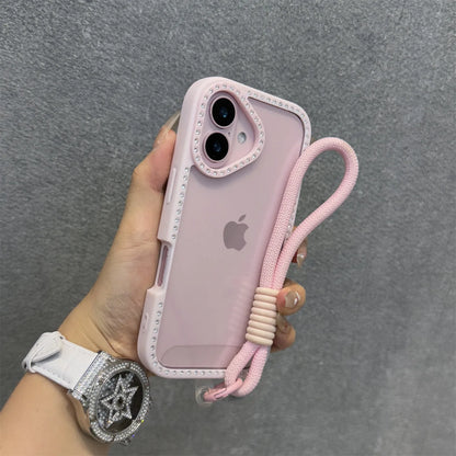 Shining Bling Diamond Transparent Phone Case For iPhone 17 16 15 14 13 12 11 Pro Max Plus 16e 17Air With Wristband Lanyard Cover