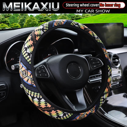 38CM Ethnic Bohemian Style Fabric Car Steering Wheel Cover All-Season Use No Inner Ring Automotive Decoration Accessory