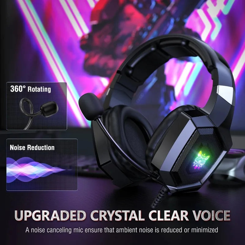 ONIKUMA K8 Wired Gaming Headset RGB Over Ear Headphones Flexible Microphone Surround Sound 3.5mm for PC PS4 Xbox Switch Gamer