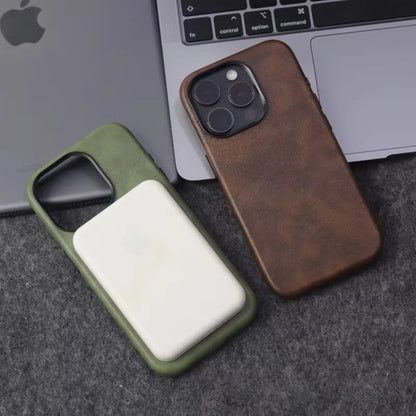Retro Crazy Horse Leather for MagSafe Case For iPhone 18Pro 15 14 13 12 17 Pro Max Simple Leather Texture Magnetic Phone Case