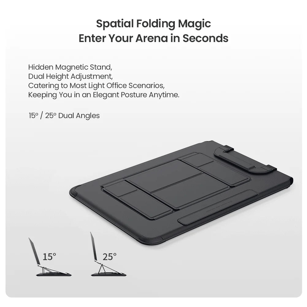 NILLKIN Portable Leather Laptop Sleeve Case Bag for Macbook Air 13 14 15 16 inch M4 M3 M2 Mac Book Pro Adjustable Stand Cover
