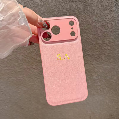Personalized Name Faux Leather Phone Case For iPhone 17 16 15 14 13 Pro Max Plus Air Custom Initials DIY Hot Gold Foil Stamping