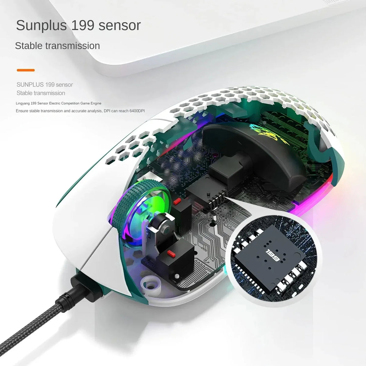 Free Wolf M8 Optical Adjustable RGB Gaming Mouse Customized PC Notebook Wired Macro Colorblocking Lightweight E-sports Ergonomic