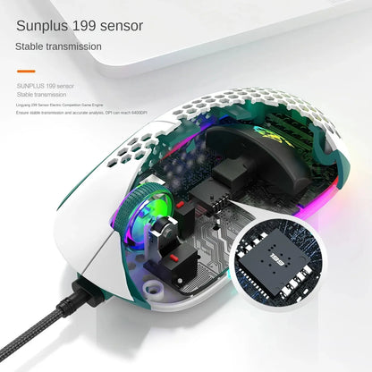 Free Wolf M8 Optical Adjustable RGB Gaming Mouse Customized PC Notebook Wired Macro Colorblocking Lightweight E-sports Ergonomic