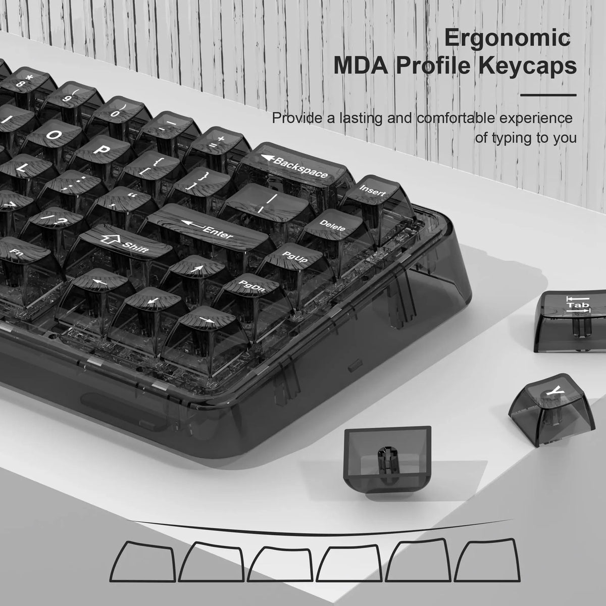 115 Keys Black Transparent Clear Keycaps Crystal Ceramic PC Keycap RGB Shine Through Key Cap MDA Profile for MX Switch Keyboard