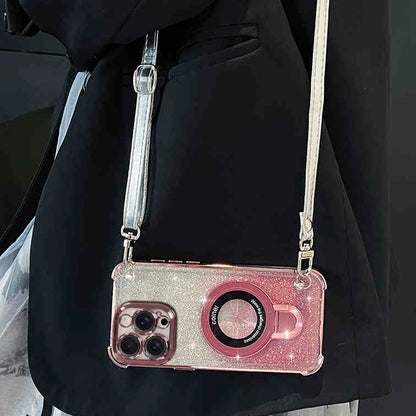 Wireless Charging Holder With Four Corner Anti Drop Phone Case With Lanyard for iPhone 17 16 15 14 13 12 11 Pro Max + Plus Cover