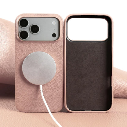Litchi Genuine Leather Case for iPhone 17 Pro Max 16 15 14 13 12 11 For Magsafe Luxury Genuine Leather Handmade Phone Cover