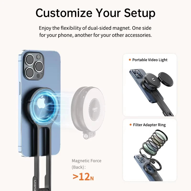 MA30 Carabiner-Mounted Phone Tripod for iPhone 15 14 13 12 Pro/Pro Max Dual-sided Magnet Tripod Desk Mount Phone Handle
