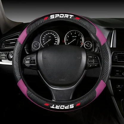 1Pc 14.96 Inch 4-Segment PU Carbon Fiber Splicing Steering Wheel Cover Non-Elastic Inner Ring Auto Handle Protector Accessory