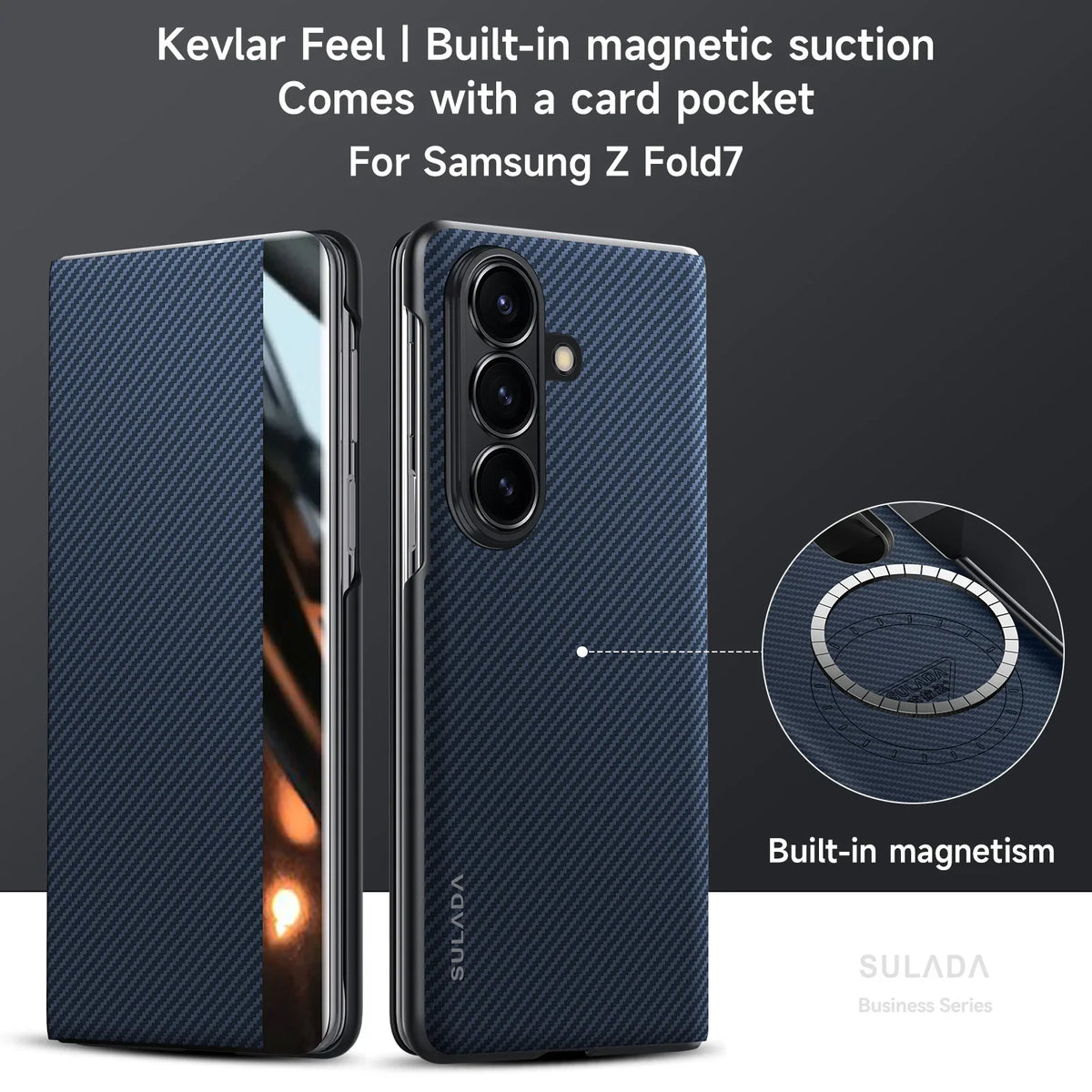 Carbon Fiber Pattern Leather Magnetic Phone Case For Samsung Galaxy Z Fold 7 6 5 4 Business Window View Wireless Charging Cover