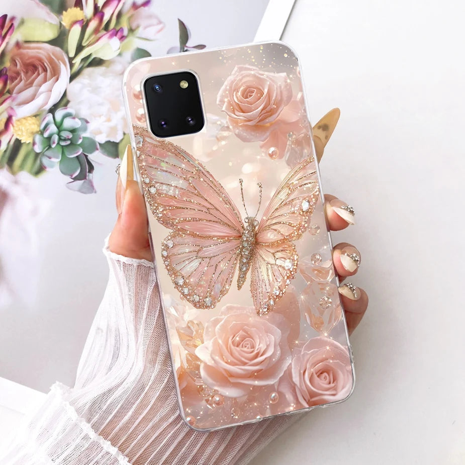 For Samsung Galaxy Note 10 Lite Case SM-N770F Luxury Flowers Painted Cover Soft Silicone Case For Samsung S10 Lite SM-G770F Bags