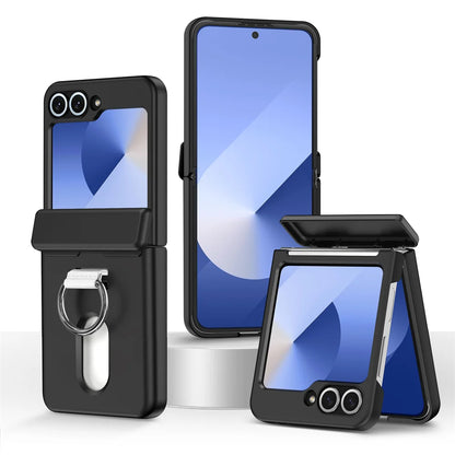 Luxury Wallet Clip Flip Slot Card Phone Case for Samsung Z Flip 8 7 6 5 5G Flip6 ZFlip5 ZFlip6 Finger Ring Shockproof PC Covers