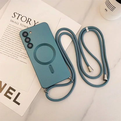 Crossbody Lanyard Magnetic Case For Samsung Galaxy S26 S25 Edge S24 S23 S22 Plus Ultra S21 FE For Magsafe Silicone Soft Cover