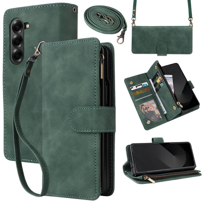 Premium Leather Business Phone Case For Samsung Galaxy Z Fold 8 Zipper Wallet Card Slots Magnetic Flip Cover For Fold 7 6 5 4 3