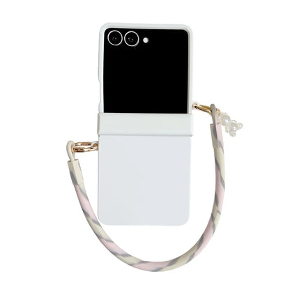 Skin Feeling Wireless Magnetic Lanyard Phone Case For Samsung Galaxy Z Flip 3 4 5 6 7 8 Macaron Gradient Cord PC Hard Shell