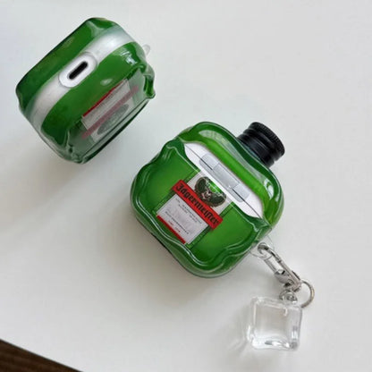 Green Wine Bottle Soft Protective Case For Airpods Pro 1/2/3/4 Pro 2 Cover Shockproof Earphones Case With Keychain Charging Box