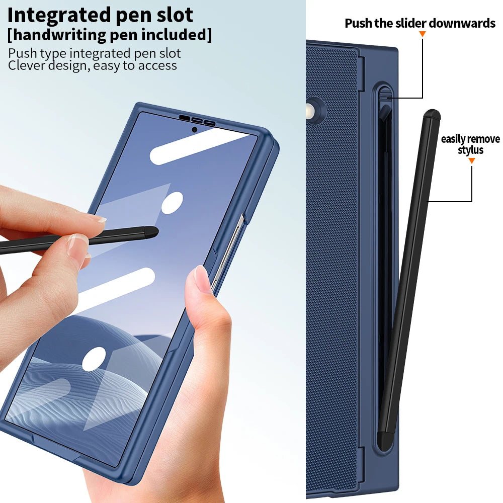 Hard PC Back Cover Phone Case for Galaxy Z Fold 7/6 with Touch Pen Included Kickstand Holder Phone Case with Screen Glass Film