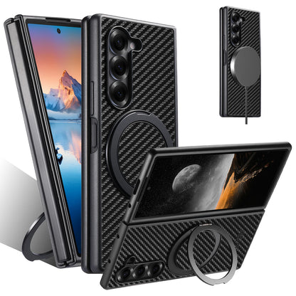 Mobile Phone Case Magnet Wireless Charging 360° Rotating Stand Faux Leather Ring Buckle For Samsung Galaxy Z Fold 8 Ultra 7 6 5