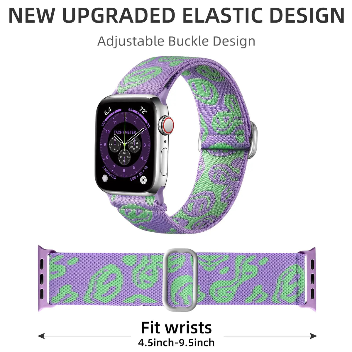 Soft Breathable Stretchy Nylon Solo Loop Band with Love/Flower Pattern - Elastic Braided, Compatible For Apple Watch 38mm-49mm