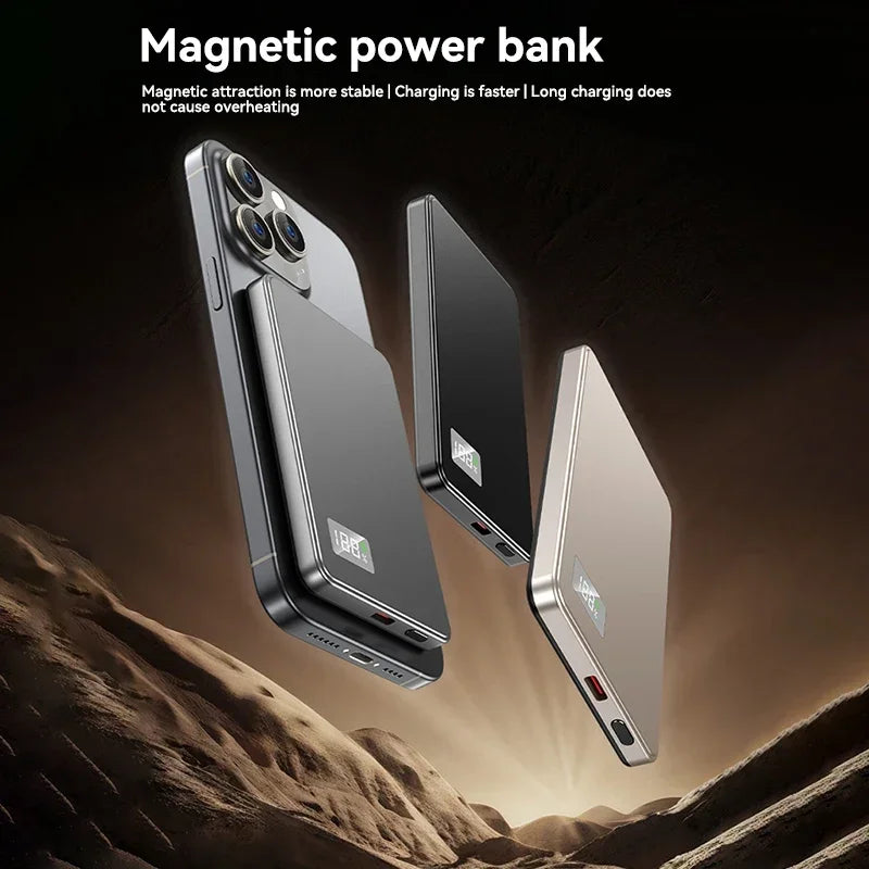 ROMOSS 3 IN 1 Power Bank For MagSafe 50000mAh Slim Magnetic Wireless Power Bank 22.5W External Battery For iPhone Samsung