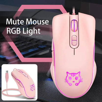 Wired USB Gaming Mouse Pink Computer Professional E-sports Mause 2400 DPI Colorful Backlit Silent Mice for Laptop Pc Mac