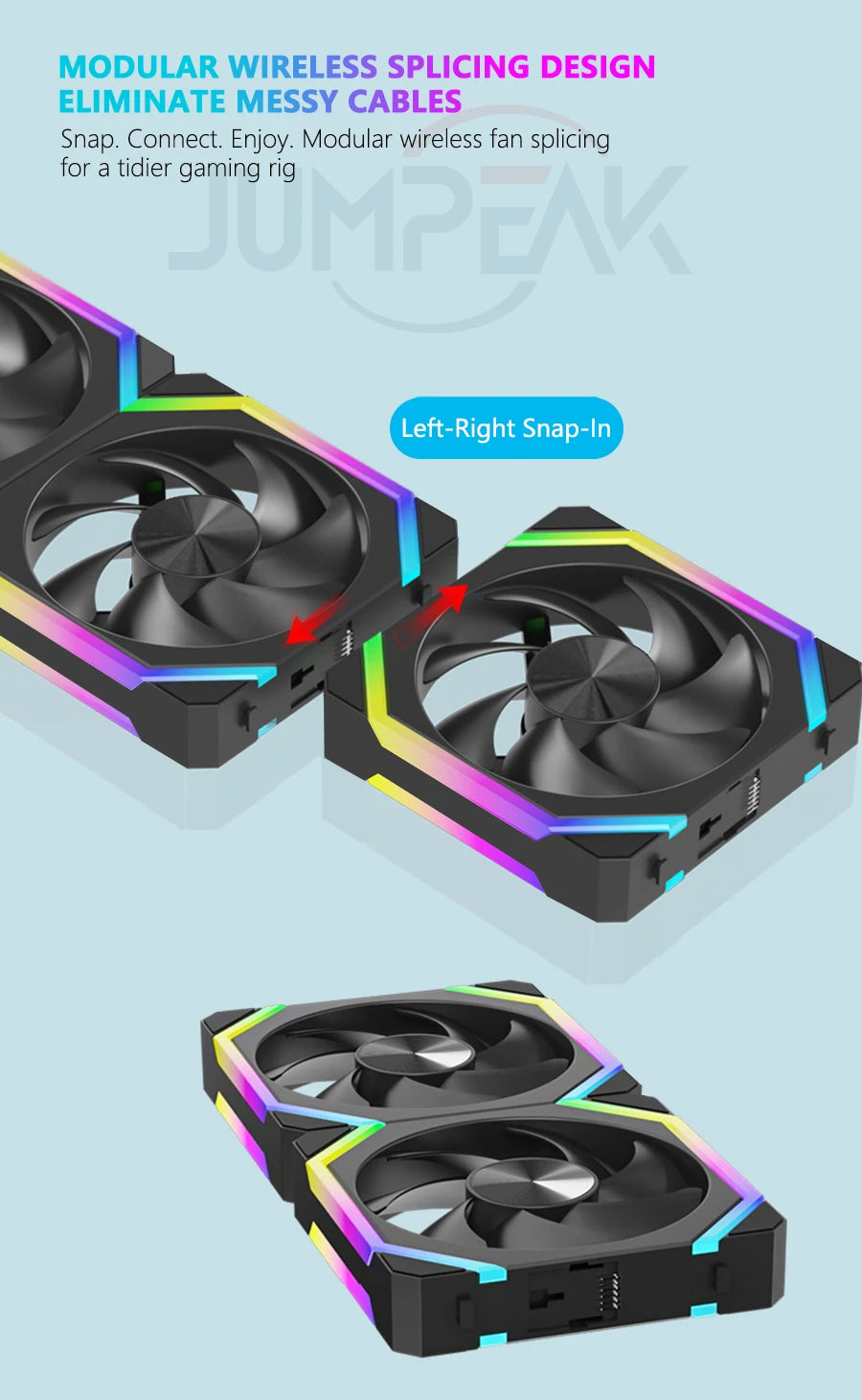 JUMPEAK CS120 ARGB Cooling Fan 360mm 240mm Modular Stackable Splicing Silent 120mm RGB Fans Kit For Gaming PC Case Water Cooler