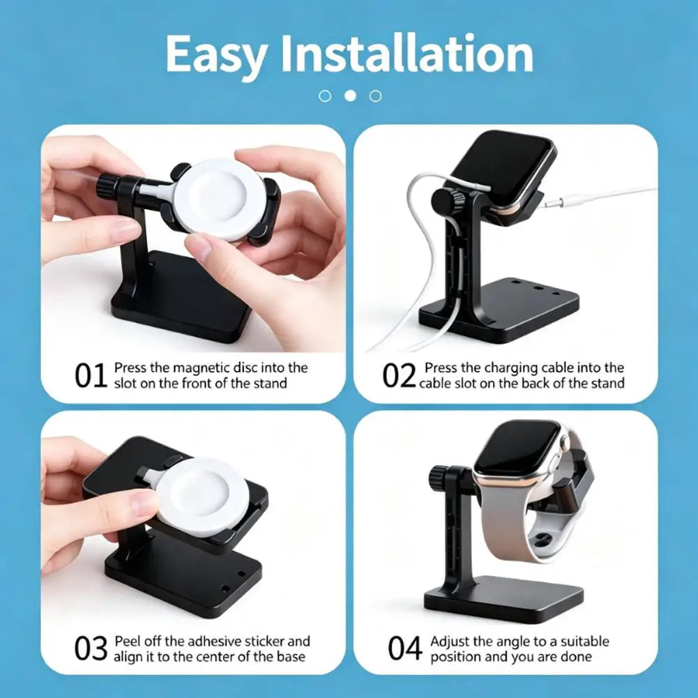 Adjustable Angle Universal Smart Watch Charging Stand Holder Anti‑Slip Stable Desktop Charger Dock Station For Apple Samsung